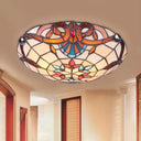 Antique Tiffany Glass Orange Led Flushmount Ceiling Light For Bedroom - Flower Flush Mount’ / 12’
