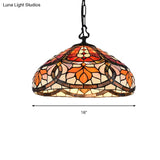 Antique Tiffany Stained Glass Pendant Light: Elegant Black Finish For Dining Room Décor