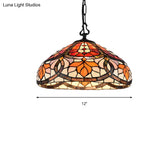 Antique Tiffany Stained Glass Pendant Light: Elegant Black Finish For Dining Room Décor