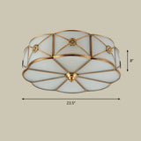 Antique White Glass Brass Flush - Mount Ceiling Light For Living Room With X - Brace And Floral