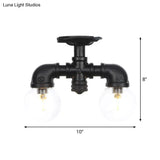 Antiqued Black Semi Mount Lighting With Clear Glass - 2 - Light Sphere Flush Mounted Lamp