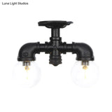 Antiqued Black Semi Mount Lighting With Clear Glass - 2 - Light Sphere Flush Mounted Lamp