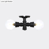 Antiqued Black Semi Mount Lighting With Clear Glass - 2 - Light Sphere Flush Mounted Lamp