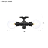 Antiqued Black Semi Mount Lighting With Clear Glass - 2 - Light Sphere Flush Mounted Lamp