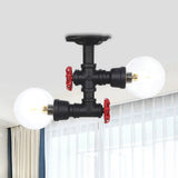 Antiqued Black Semi Mount Lighting With Clear Glass - 2 - Light Sphere Flush Mounted Lamp / B