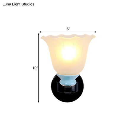 Antiqued Black Wall Lamp With Frosted Ribbed Glass - Perfect Living Room Lighting