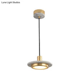 Antiqued Brass And Green Led Marble Lid Drop Pendant Light - Postmodern Ceiling Hang Fixture