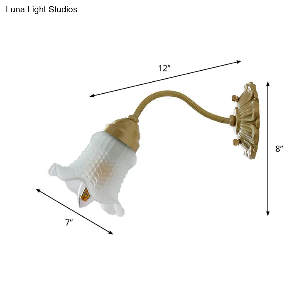 Antiqued Brass Floral Wall Lamp With Prismatic Glass - Single Light Lighting Fixture