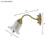 Antiqued Brass Floral Wall Lamp With Prismatic Glass - Single Light Lighting Fixture