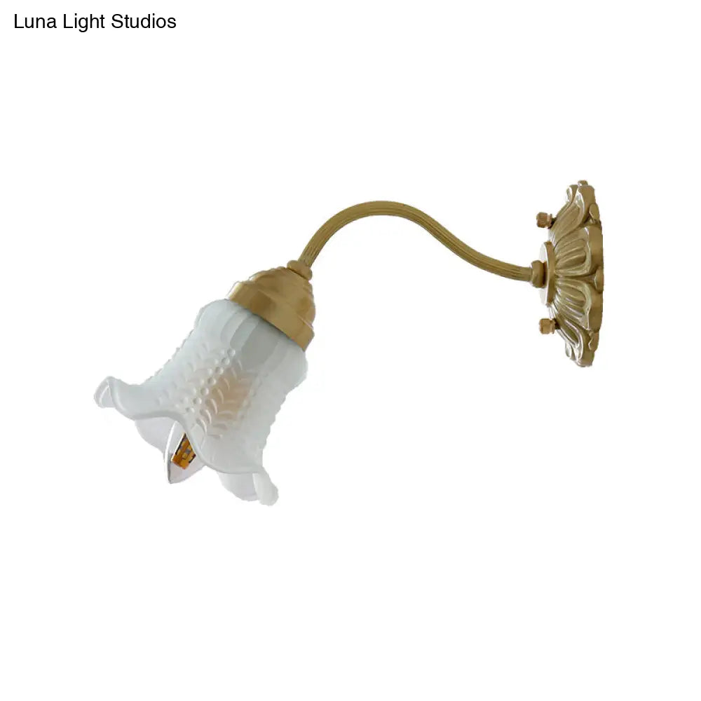 Antiqued Brass Floral Wall Lamp With Prismatic Glass - Single Light Lighting Fixture