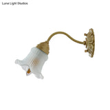 Antiqued Brass Floral Wall Lamp With Prismatic Glass - Single Light Lighting Fixture