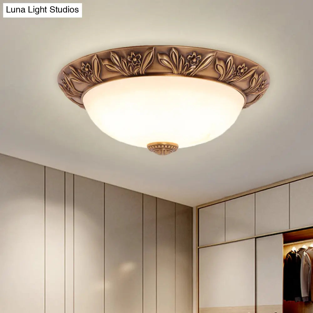 Antiqued Brass Flush Mount Bowl Light Fixture With Multiple Head Options 12’/16’/21.5’ Width