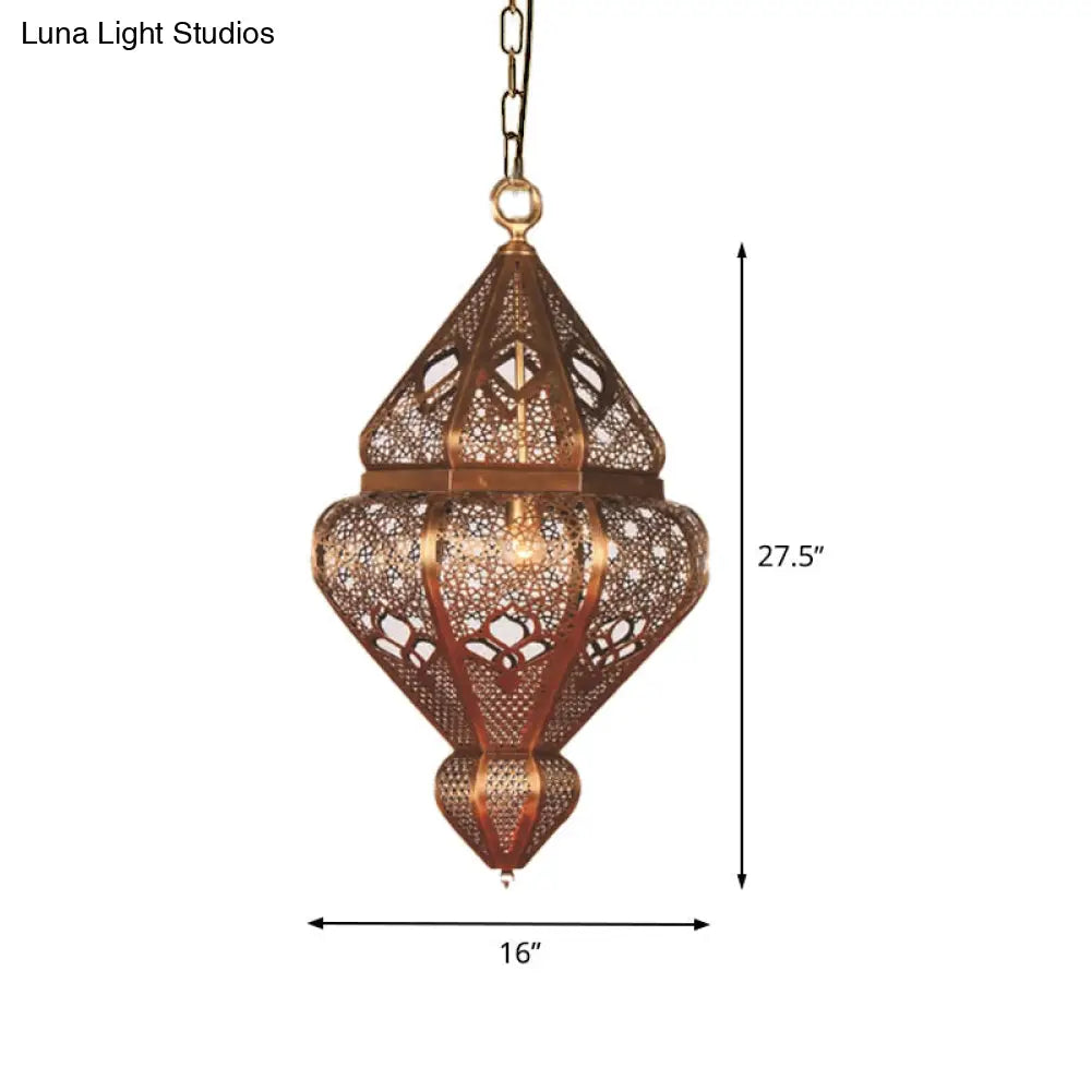 Antiqued Brass Pendant Light Fixture With Metallic Urn Shade