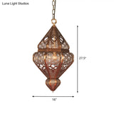 Antiqued Brass Pendant Light Fixture With Metallic Urn Shade