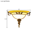 Antiqued Brass Wall Sconce With Milky Glass Bowl - 1 Light Flush Mount For Bedroom