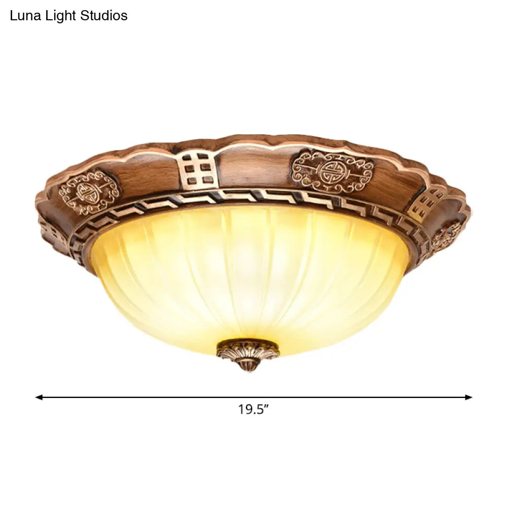 Antiqued Brown Scalloped - Edge Led Flush Mount Ceiling Light 14’/16’/19.5’ Milky Glass Bowl