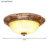 Antiqued Brown Scalloped - Edge Led Flush Mount Ceiling Light 14’/16’/19.5’ Milky Glass Bowl