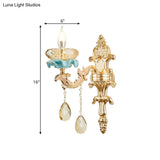 Antiqued Candlestick Wall Lamp With Crystal Sconce Light Fixture In Gold