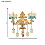 Antiqued Candlestick Wall Lamp With Crystal Sconce Light Fixture In Gold