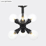 Antiqued Clear Glass Ball Led Semi Flushmount Lighting With 4/5/6 Heads In Black