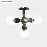 Antiqued Clear Glass Ball Led Semi Flushmount Lighting With 4/5/6 Heads In Black