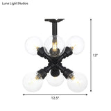 Antiqued Clear Glass Ball Led Semi Flushmount Lighting With 4/5/6 Heads In Black