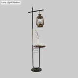 Antiqued Clear Glass Kerosene Lamp: Stylish Led Living Room Floor Light In Black/White