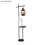 Antiqued Clear Glass Kerosene Lamp: Stylish Led Living Room Floor Light In Black/White