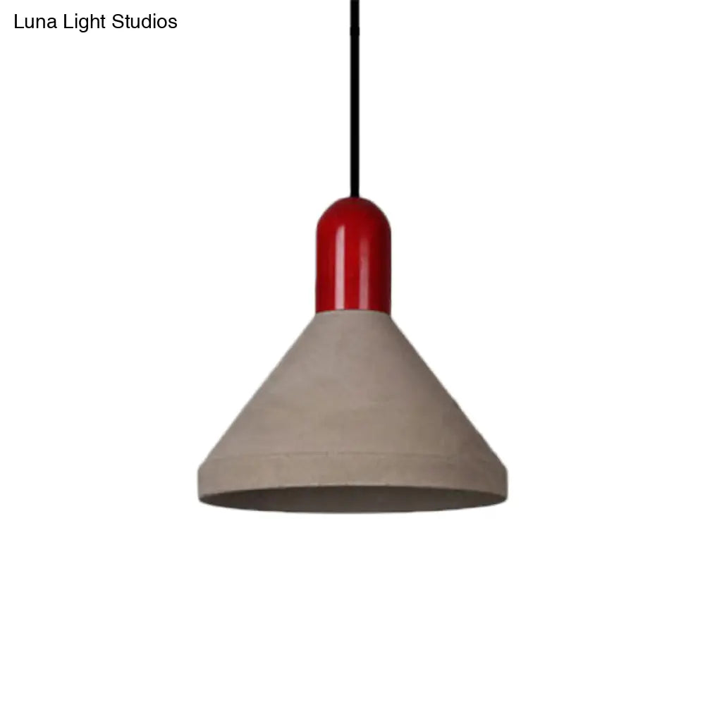 Antiqued Conical Cement Ceiling Light Restaurant Pendant Lamp In Grey With Wood Accents
