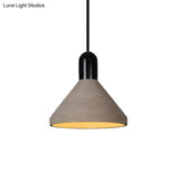 Antiqued Conical Cement Ceiling Light Restaurant Pendant Lamp In Grey With Wood Accents