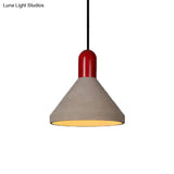 Antiqued Conical Cement Ceiling Light Restaurant Pendant Lamp In Grey With Wood Accents