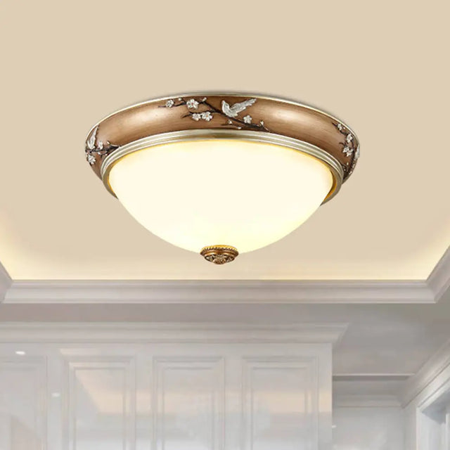 Antiqued Dome Crystal Flush Mount Ceiling Lights - Wide 2/3-Head Lighting Fixture In Brown 11/15/19