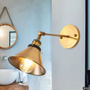 Antiqued Gold Wall Sconce With Adjustable Joint - Vintage Iron Conic/Barn Shade 1 Bulb Light Fixture