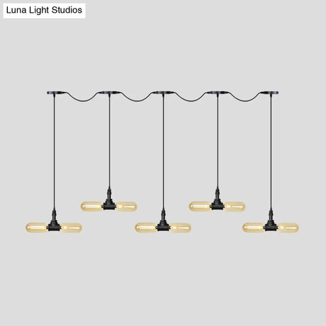 Antiqued Led Amber Glass Pendant Light – Black Hanging Capsule 6/10/14-Light Tandem Multi Lamp