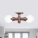 Antiqued Led Flush Mount Lamp With 2 Lights - Clear Glass & Copper Semi Lighting Ball / A