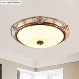 Antiqued Milk Glass Led Flushmount Lamp For Living Room Brown Cap Shape Ceiling Fixture -