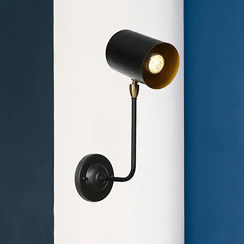 Antiqued Right Angle Arm Sconce - Wall Mounted Light With 1 Bulb 6/10 T Iron Black & Inner Gold