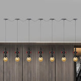 Antiqued Sphere Multi Light Chandelier With Amber Glass Pendant - Led Suspension In Black