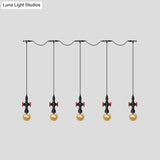 Antiqued Sphere Multi Light Chandelier With Amber Glass Pendant - Led Suspension In Black