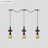 Antiqued Sphere Multi Light Chandelier With Amber Glass Pendant - Led Suspension In Black