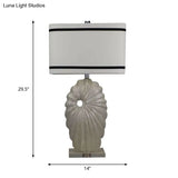 Antiqued Style Table Lamp - Black-White Fabric Shade Rectangular 1 Head Shell Porcelain Base