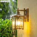 Antiqued Water Glass Rectangle Garden Wall Light - 1 Bulb Black/Brass Sconce Fixture