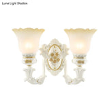 Antiqued White Flared Glass Sconce Wall Mount Light Fixture For Dining Room