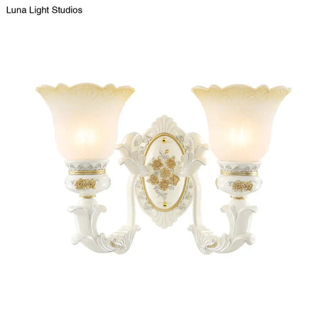 Antiqued White Flared Glass Sconce Wall Mount Light Fixture For Dining Room