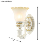 Antiqued White Flared Glass Sconce Wall Mount Light Fixture For Dining Room