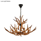 Antler Design Hanging Chandelier: Rustic 6-Light Pendant Lamp In Brown
