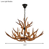 Antler Design Hanging Chandelier: Rustic 6-Light Pendant Lamp In Brown
