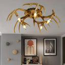 Antler Shape 5 - Bulb Resin Flush Mount Ceiling Lamp - Brown Semi Traditional Lighting
