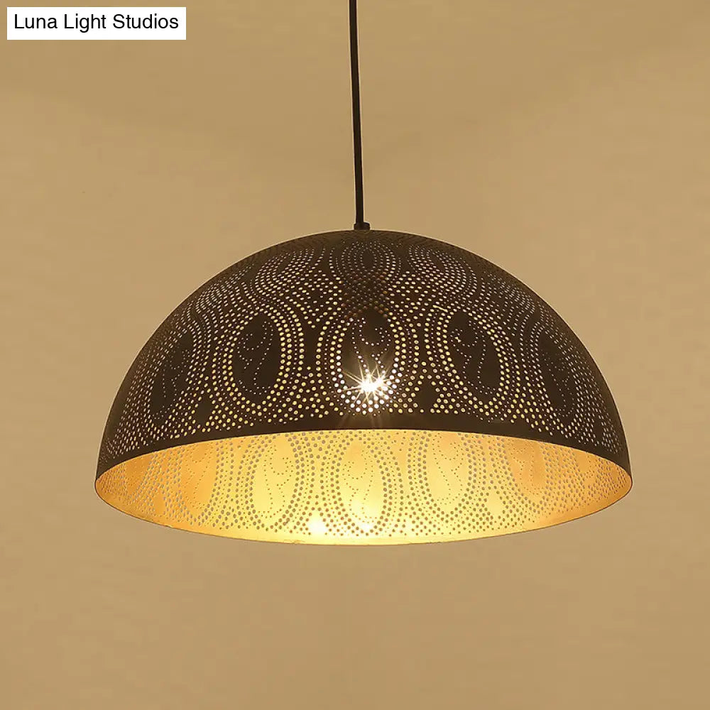 Arab Style Black Metal 1-Light Dome Pendant Ceiling Lamp With Unique Pattern Options