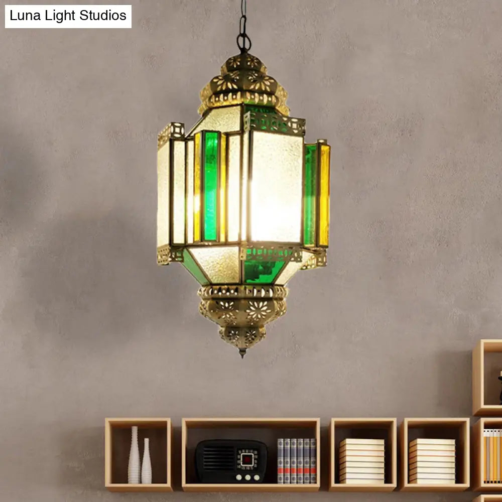 Arabian Frosted Glass Lantern Ceiling Chandelier - Brass 3 Lights Porch Pendant Light